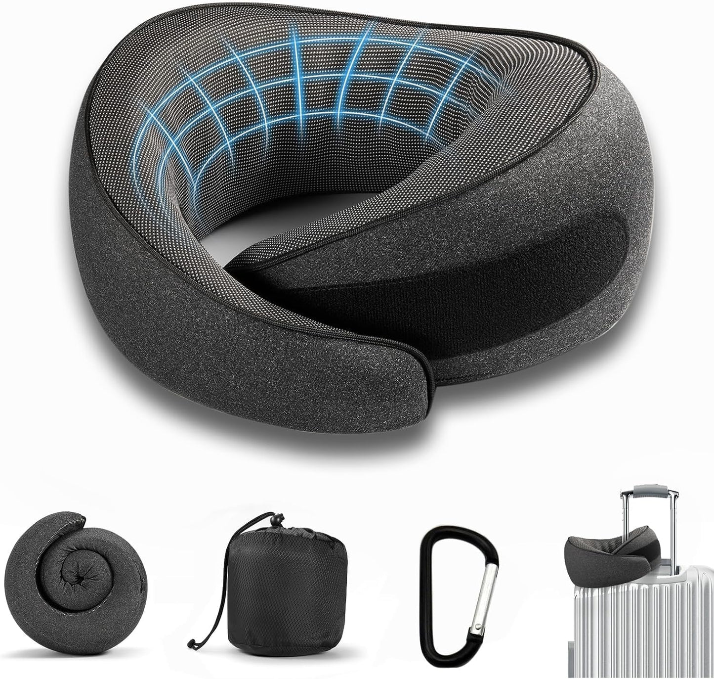 FoamHug - Neck Pillow Memory Foam U - Ergonomic Design for Travel, Car Rides, and Home Use